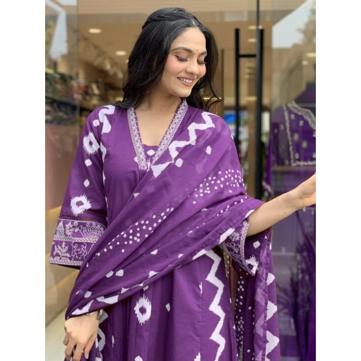 KLOSIA Viscose Women Printed A-Line Kurta Pant with Dupatta (in, Alpha, M, Jamni)