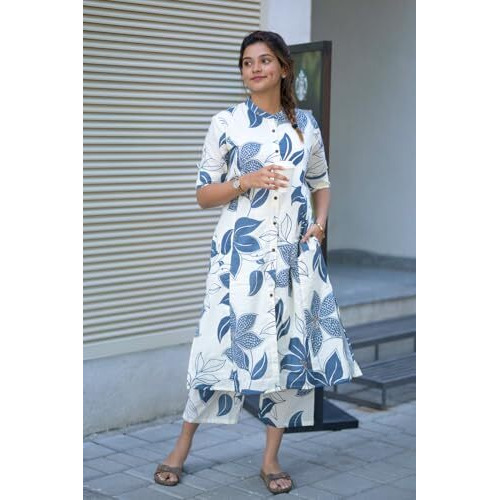 ANNI DESIGNER Women's Rayon Viscose Straight Printed Kurta with Pant (Sunoni White_XXL_White_XX-Large)