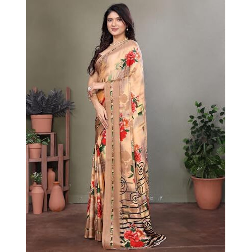Yashika Women's Tussar Silk Printed Saree With Blouse Material |saree for Women | saree collection 2025 | New Sari | Latest Saree (AZ-YS-P1-ASHIKA ORANGE)