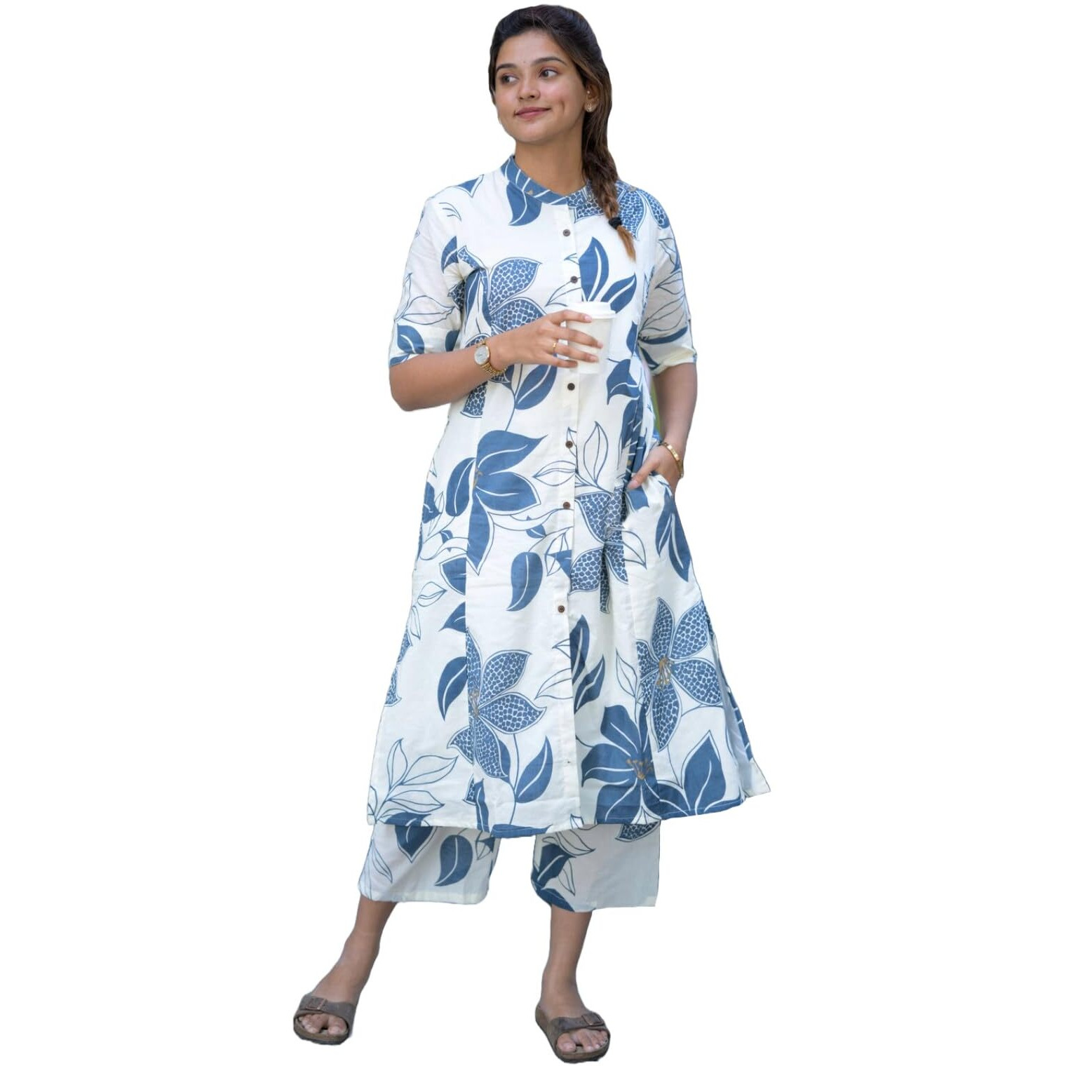 ANNI DESIGNER Women's Rayon Viscose Straight Printed Kurta with Pant (Sunoni White_XL_White_X-Large)