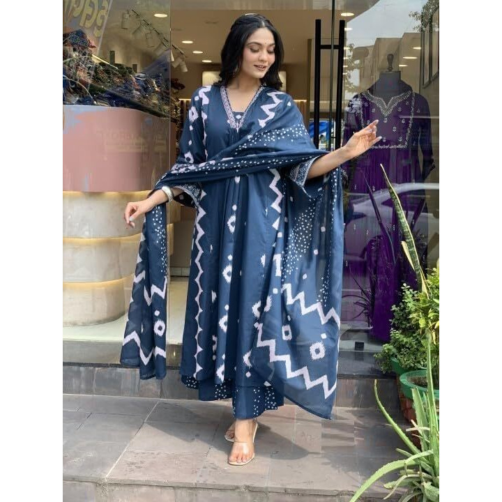 KLOSIA Viscose Women Printed A-Line Kurta Pant with Dupatta (in, Alpha, L, Morepeach)