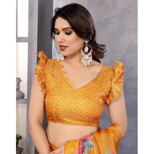 Yashika Women's Printed Art Silk Women Saree Kanjivaram Saree with Blouse Material |saree for Women | Saree | New Sari | Latest Saree (AZ-YS-P1-DENISHA YELLOW JHALAR)