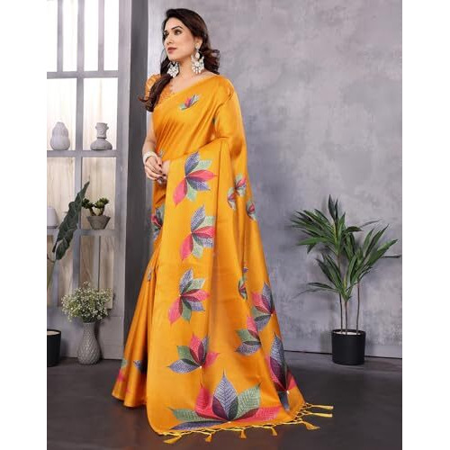 Yashika Women's Printed Art Silk Women Saree Kanjivaram Saree with Blouse Material |saree for Women | Saree | New Sari | Latest Saree (AZ-YS-P1-DENISHA YELLOW JHALAR)