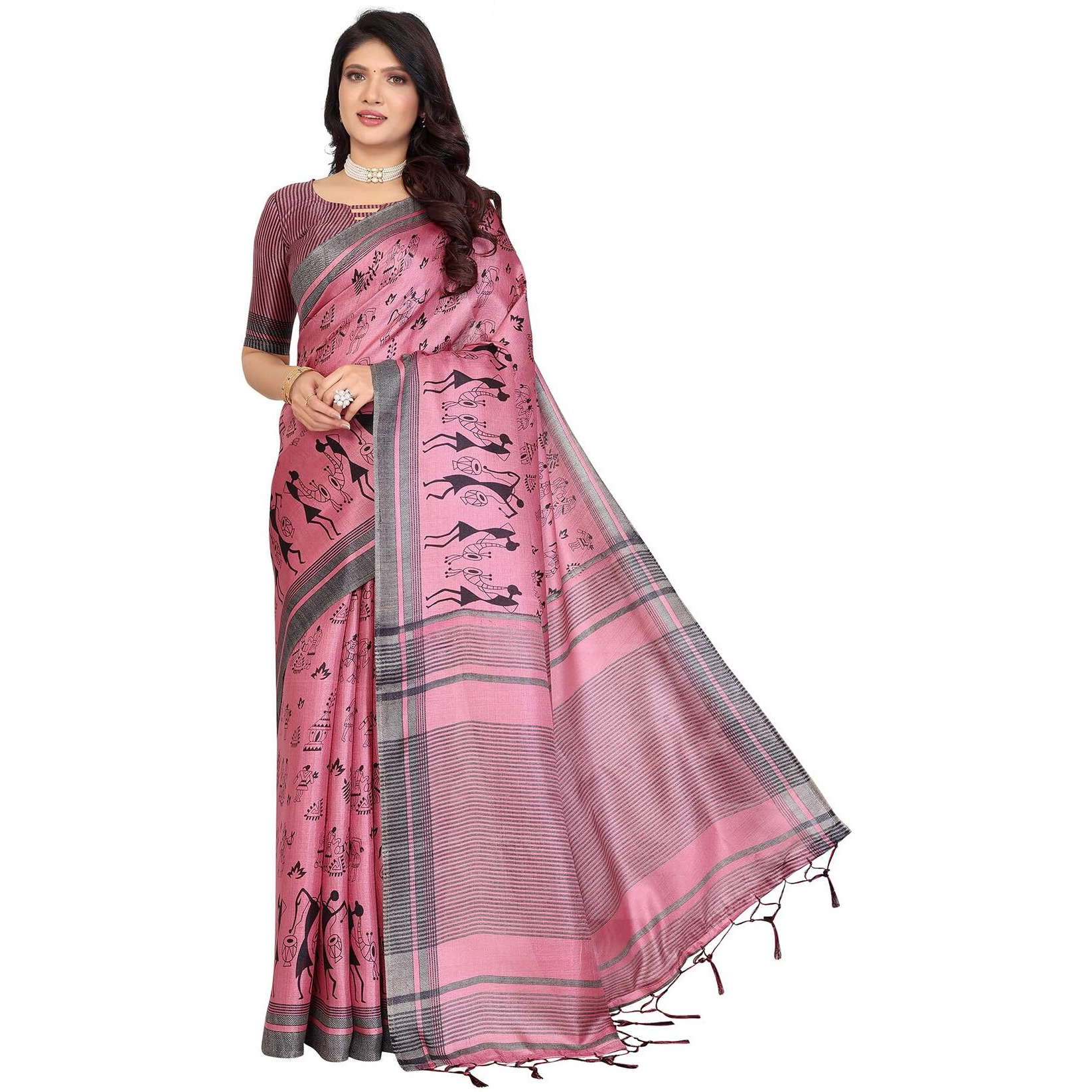 Yashika Women's Art Silk Printed Saree With Blouse Material |saree for Women | Kalamkari Saree | New Sari | Latest Saree (AZ-YS-P1-NASIMA PINK JHALAR)