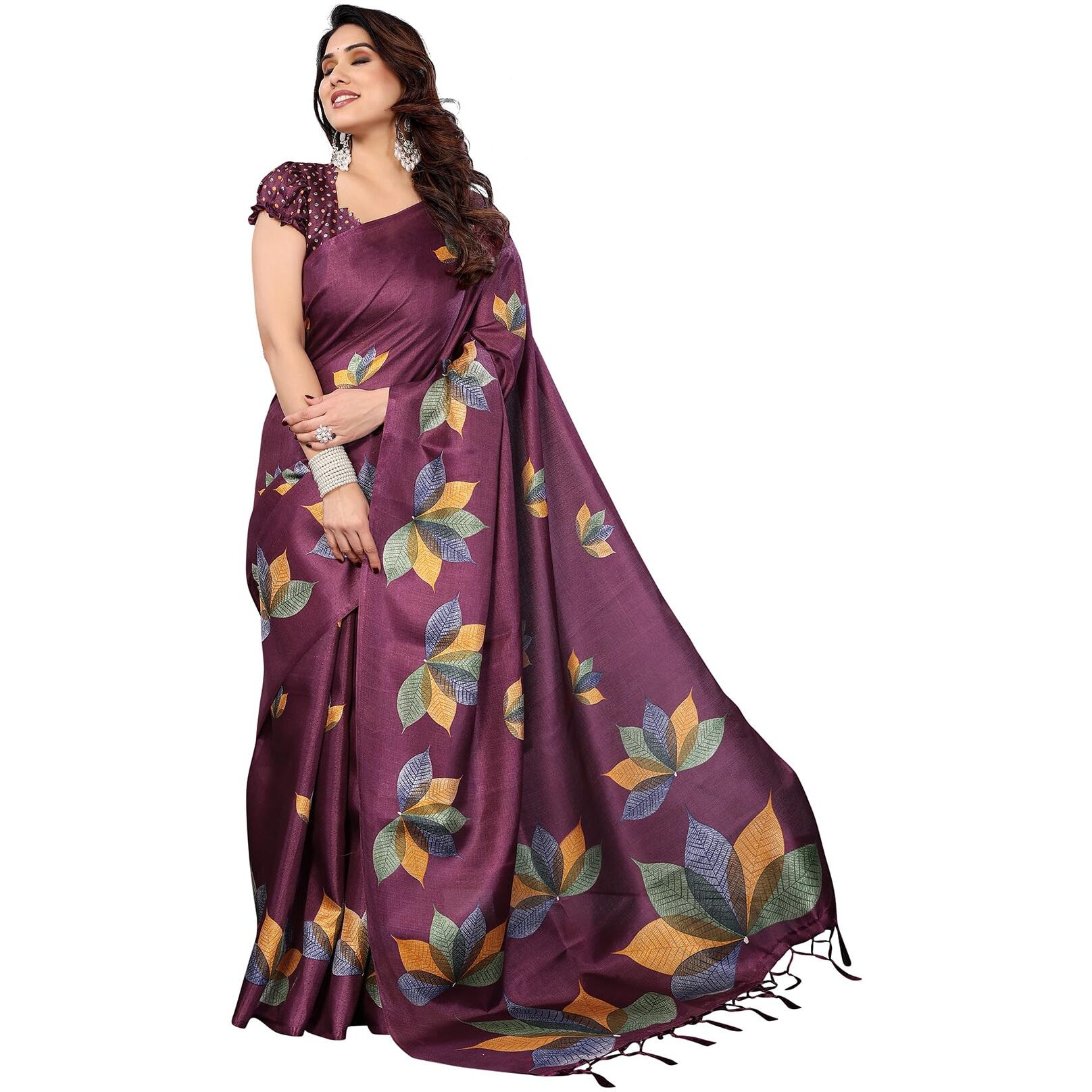 Yashika Women's Printed Art Silk Women Saree Kanjivaram Saree with Blouse Material |saree for Women | Saree | New Sari | Latest Saree (AZ-YS-P1-DENISHA PURPLE JHALAR)