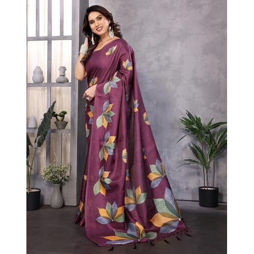 Yashika Women's Printed Art Silk Women Saree Kanjivaram Saree with Blouse Material |saree for Women | Saree | New Sari | Latest Saree (AZ-YS-P1-DENISHA PURPLE JHALAR)