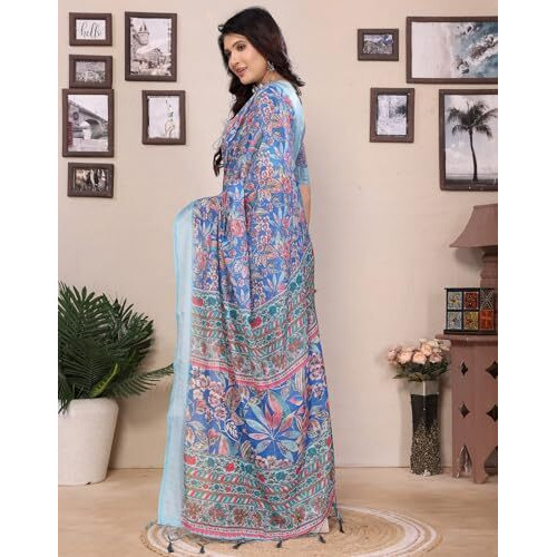 Yashika Women's Digital Print Cotton Silk Blend Saree with Silver Weaving Border and Tassels - Elegant Ethnic Wear for Festive and Casual Occasions (AZ-YS-P1-TIGER13)
