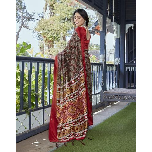 Yashika Women's Printed Art Silk Women Saree Kanjivaram Saree with Blouse Material |saree for Women | Saree | New Sari | Latest Saree (AZ-YS-P1-KAPALI BLACK JHALAR)