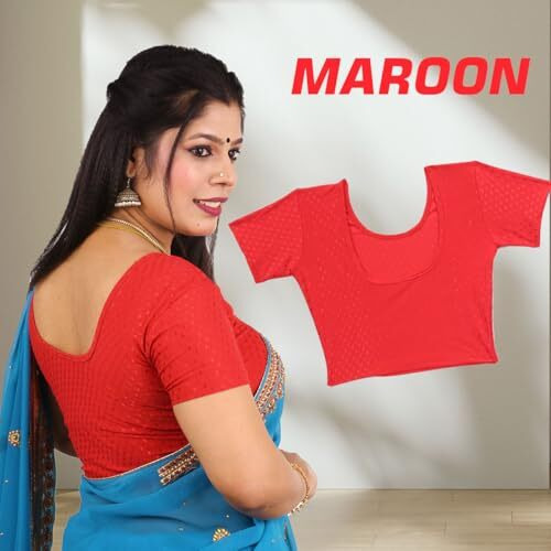 Yashika Women's Solid Short Sleeve Regular Fit Lycra Blend Pack of 3 Blouse for Saree (AZ-YS-OG PK03-Parent_Multicolor L)
