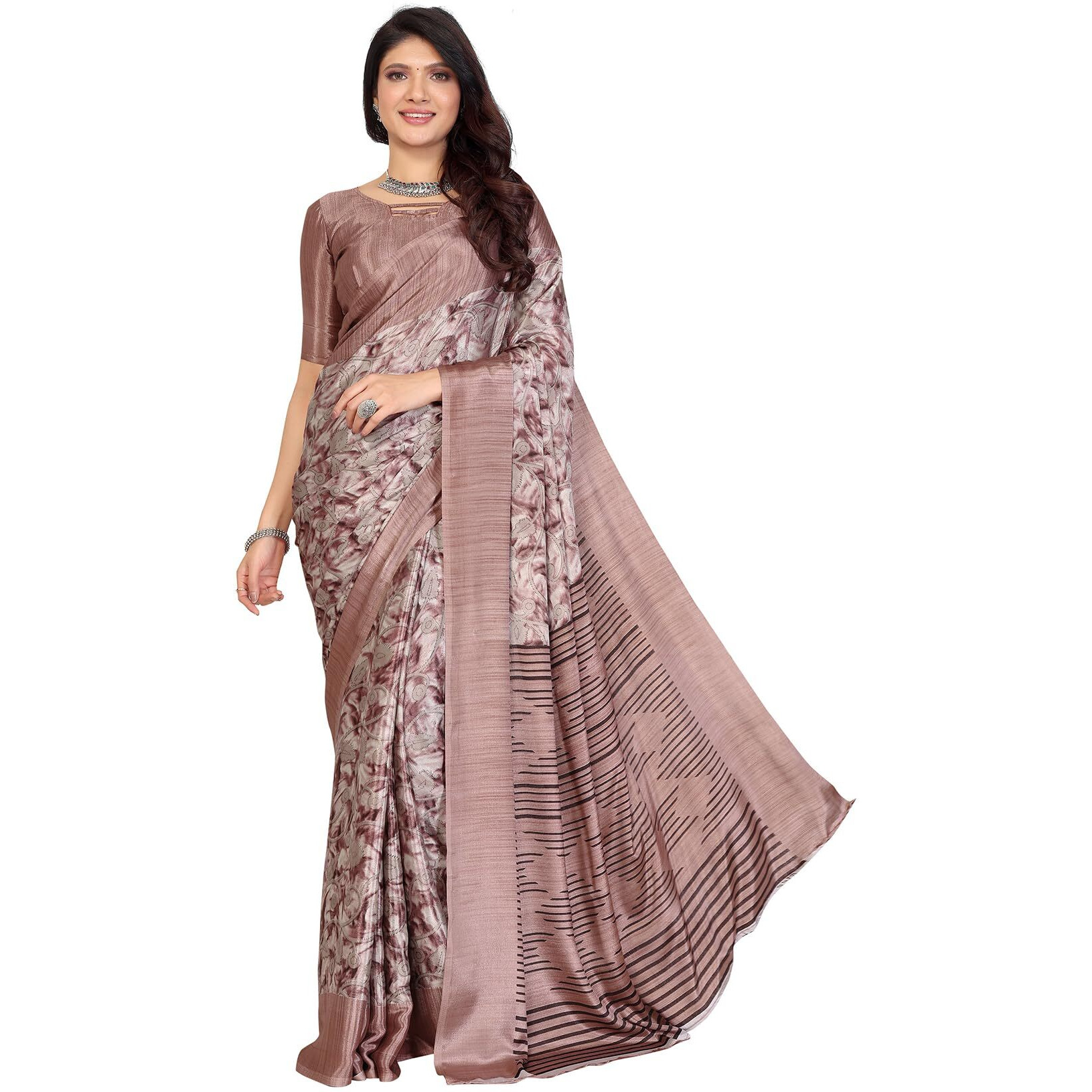 Yashika Women's Tussar Silk Printed Saree With Blouse Material |saree for Women | saree collection 2025 | New Sari | Latest Saree (AZ-YS-P1-SULEKHA PEACH)