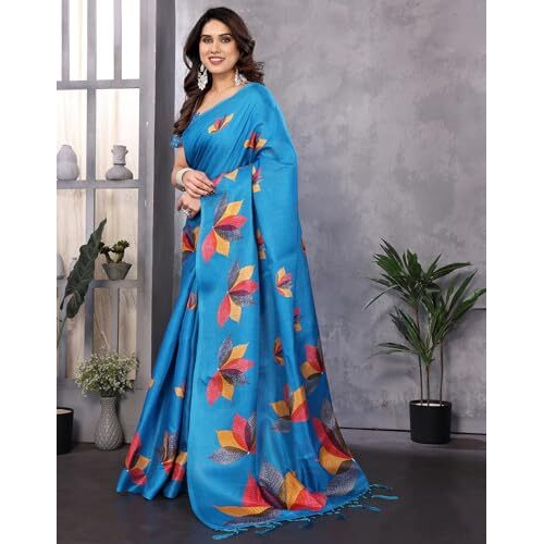 Yashika Women's Printed Art Silk Women Saree Kanjivaram Saree with Blouse Material |saree for Women | Saree | New Sari | Latest Saree (AZ-YS-P1-DENISHA BLUE JHALAR)
