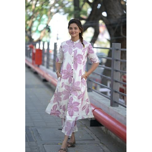 ANNI DESIGNER Women's Rayon Viscose Straight Printed Kurta with Pant (Sunoni Lavender_M_Lavender_Medium)