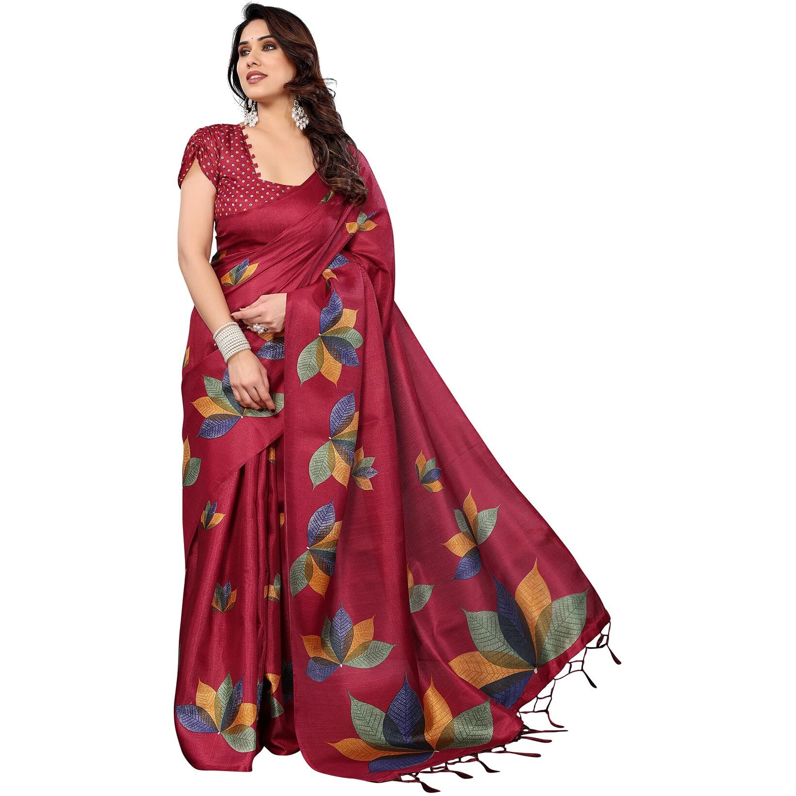 Yashika Women's Printed Art Silk Women Saree Kanjivaram Saree with Blouse Material |saree for Women | Saree | New Sari | Latest Saree (AZ-YS-P1-DENISHA MAROON JHALAR)