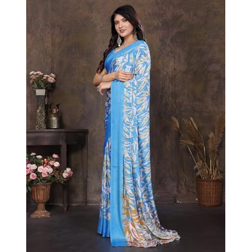 Yashika Women's Tussar Silk Printed Saree With Blouse Material |saree for Women | saree collection 2025 | New Sari | Latest Saree (AZ-YS-P1-HASINA BLUE)