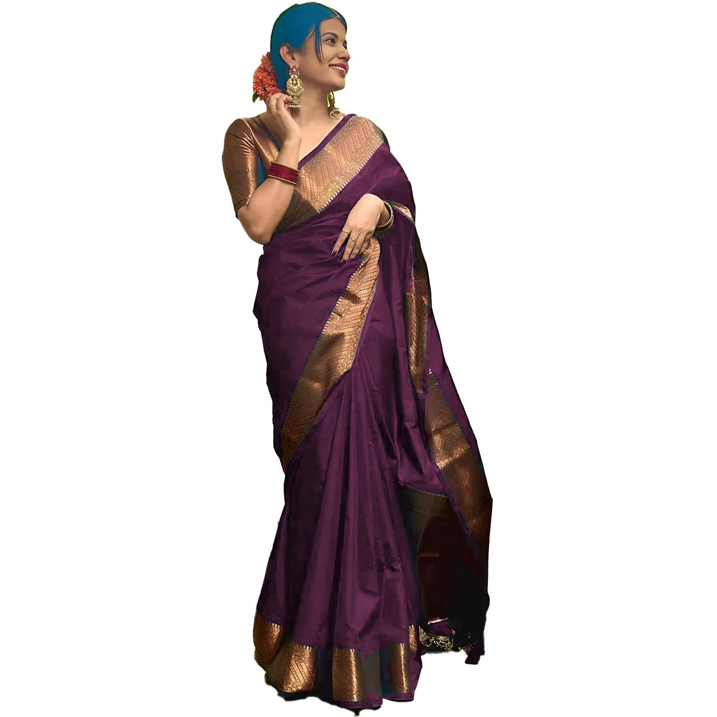 Yashika Women's Banarasi Kanjivaram Cotton Silk Woven Saree with Unstitched Blouse Material (AZ-YS-OG-SUSHANTI PURPLE)