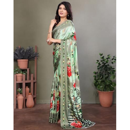 Yashika Women's Tussar Silk Printed Saree With Blouse Material |saree for Women | saree collection 2025 | New Sari | Latest Saree (AZ-YS-P1-ASHIKA PISTA)