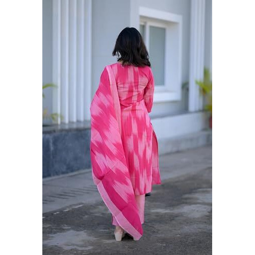 ANNI DESIGNER Women's Rayon Viscose Straight Printed Kurta with Pant & Dupatta (Nahda Pink_S_Pink_Small)