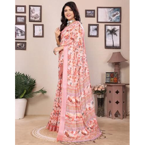 Yashika Women's Digital Print Cotton Silk Blend Saree with Silver Weaving Border and Tassels - Elegant Ethnic Wear for Festive and Casual Occasions (AZ-YS-P1-TIGER20)