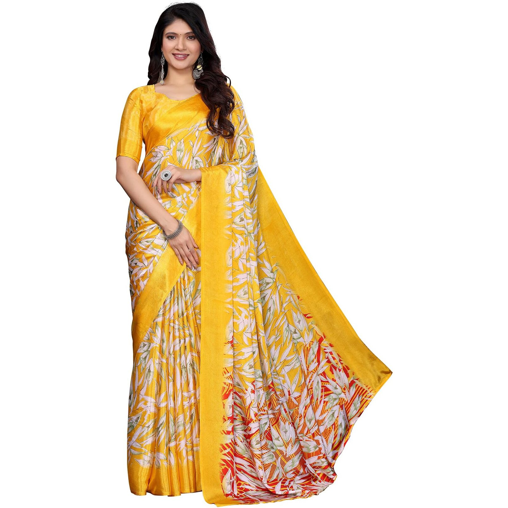 Yashika Women's Tussar Silk Printed Saree With Blouse Material |saree for Women | saree collection 2025 | New Sari | Latest Saree (AZ-YS-P1-HASINA YELLOW)