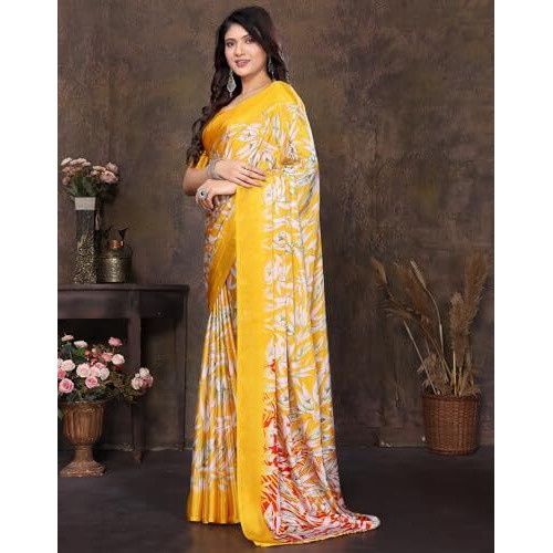 Yashika Women's Tussar Silk Printed Saree With Blouse Material |saree for Women | saree collection 2025 | New Sari | Latest Saree (AZ-YS-P1-HASINA YELLOW)