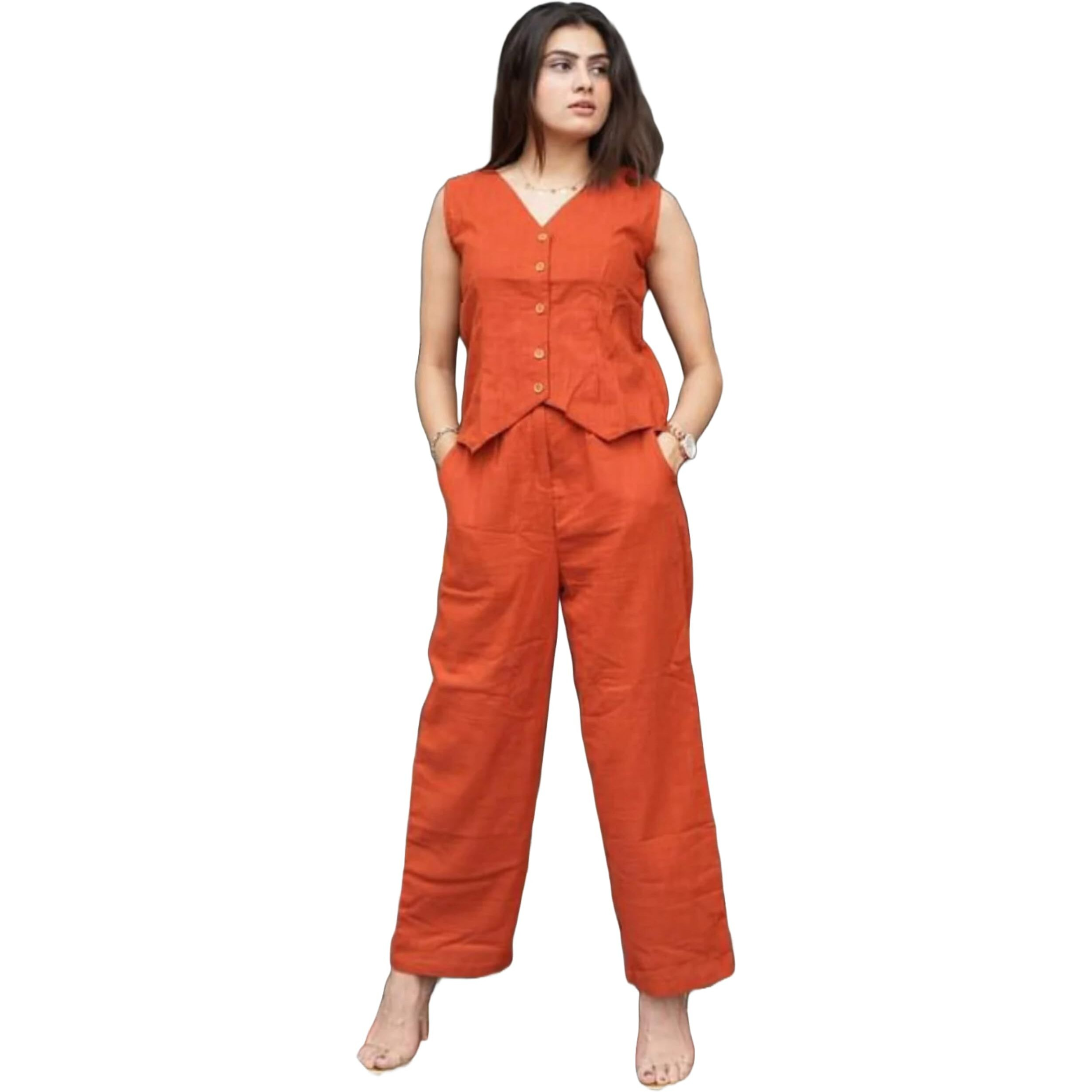 ANNI DESIGNER Women's Rayon Viscose Straight Solid Kurta with Pant (Imperia Orange_M_Orange_Medium)