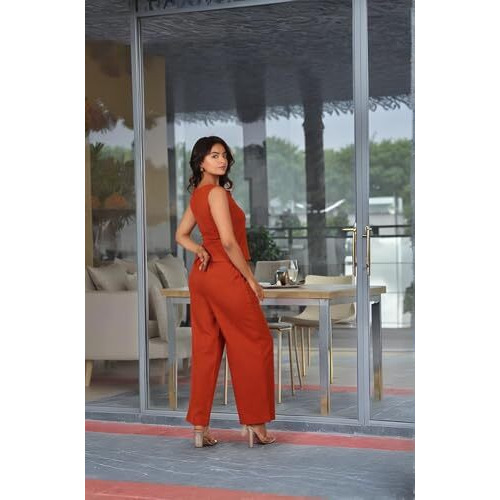 ANNI DESIGNER Women's Rayon Viscose Straight Solid Kurta with Pant (Imperia Orange_M_Orange_Medium)