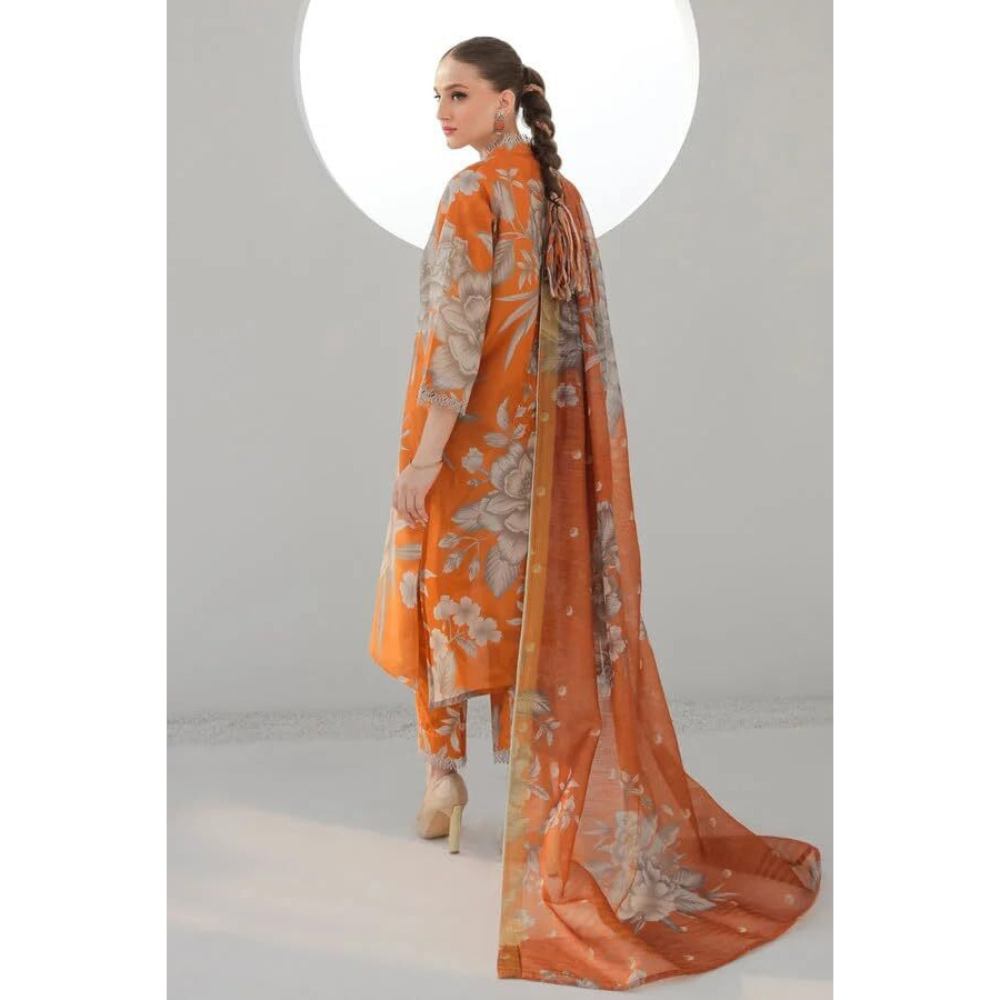 ANNI DESIGNER Women's Rayon Viscose Printed Straight Kurta with Pant & Dupatta (Zena Orange_S_Orange_Small)