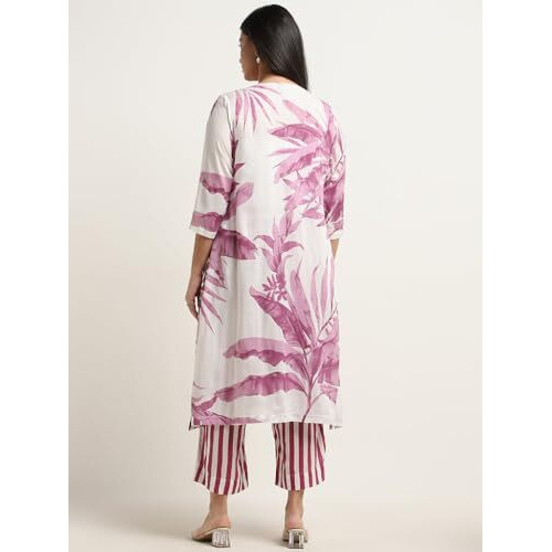 ANNI DESIGNER Women's Cotton Blend Straight Printed Kurta with Palazzo (Rilaka Pink_M_Pink_Medium)