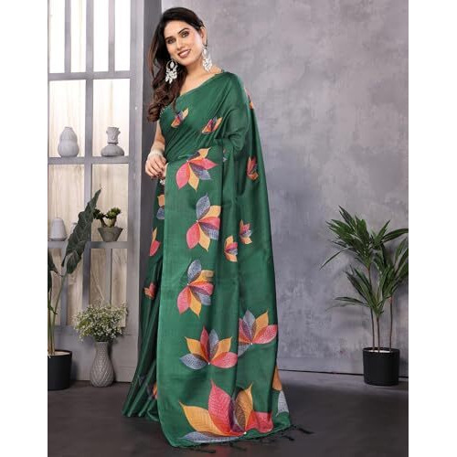 Yashika Women's Printed Art Silk Women Saree Kanjivaram Saree with Blouse Material |saree for Women | Saree | New Sari | Latest Saree (AZ-YS-P1-DENISHA GREEN JHALAR)