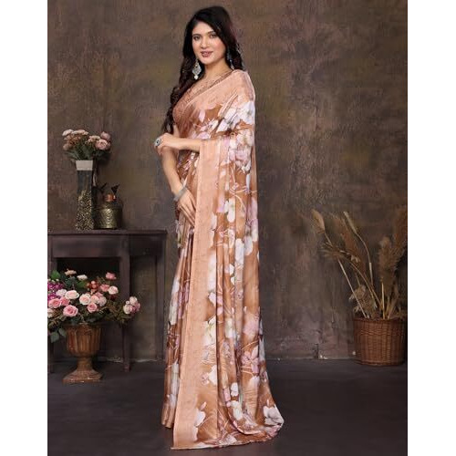 Yashika Women's Tussar Silk Printed Saree With Blouse Material |saree for Women | saree collection 2025 | New Sari | Latest Saree (AZ-YS-P1-SHAHINA BROWN)