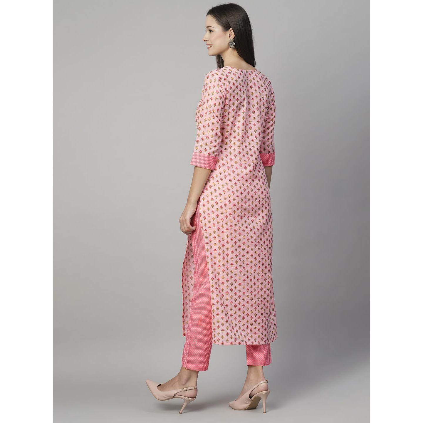 ANNI DESIGNER Women's Cotton Blend Printed Straight Kurta with Pant (Otti Pink-N2W_XL_Pink_X-Large)
