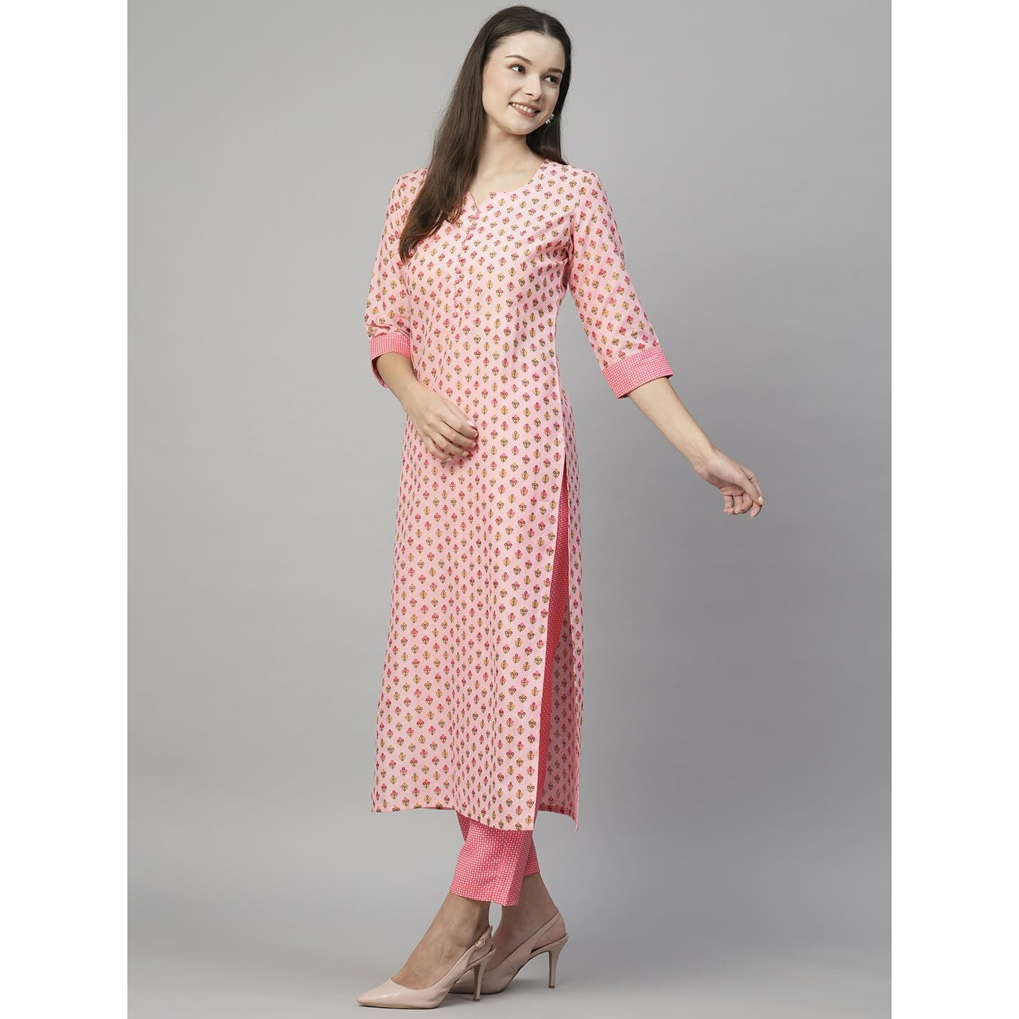 ANNI DESIGNER Women's Cotton Blend Printed Straight Kurta with Pant (Otti Pink-N2W_XL_Pink_X-Large)