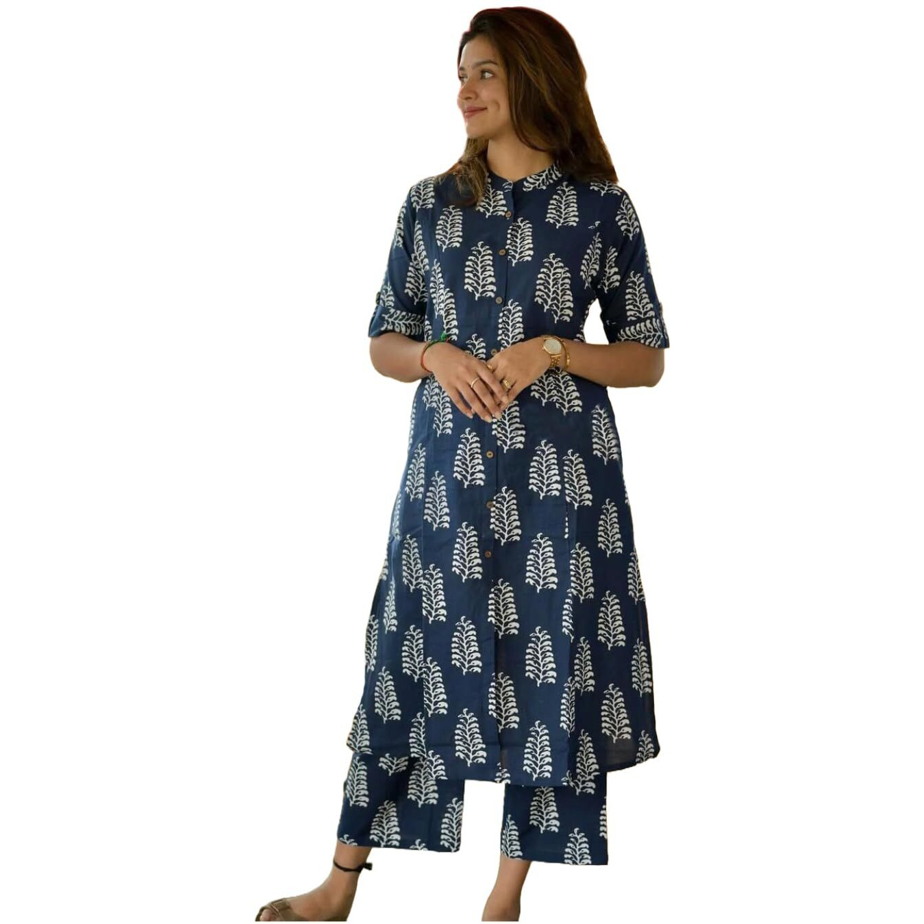 ANNI DESIGNER Women's Rayon Viscose A-Line Printed Kurta with Pant (KOPEK Blue_L_Blue_Large)