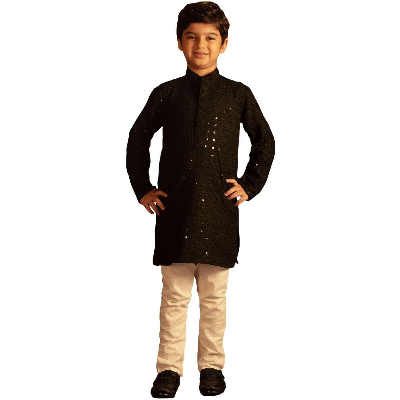 VASTRAMAY Boys' Black And White Kurta Pyjama Set_VASBK255BLnPWH_30