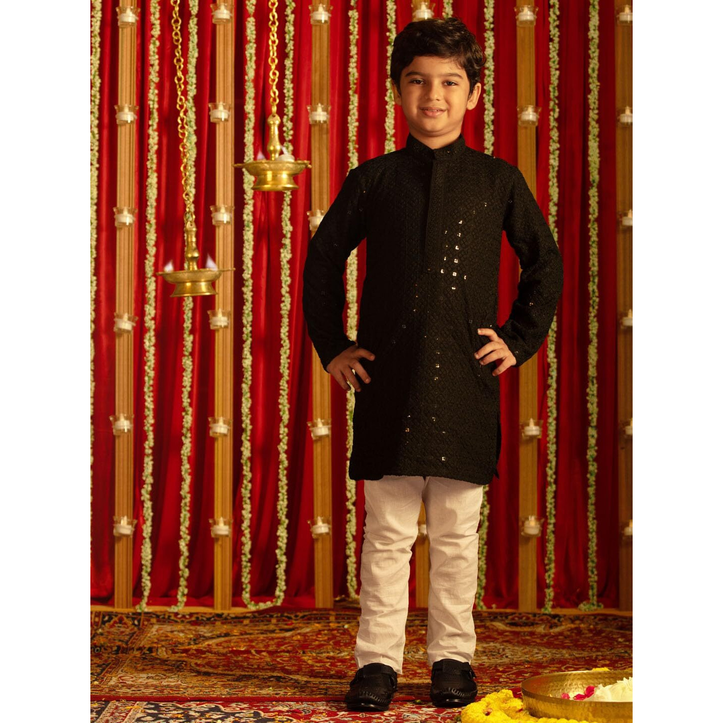 VASTRAMAY Boys' Black And White Kurta Pyjama Set_VASBK255BLnPWH_30