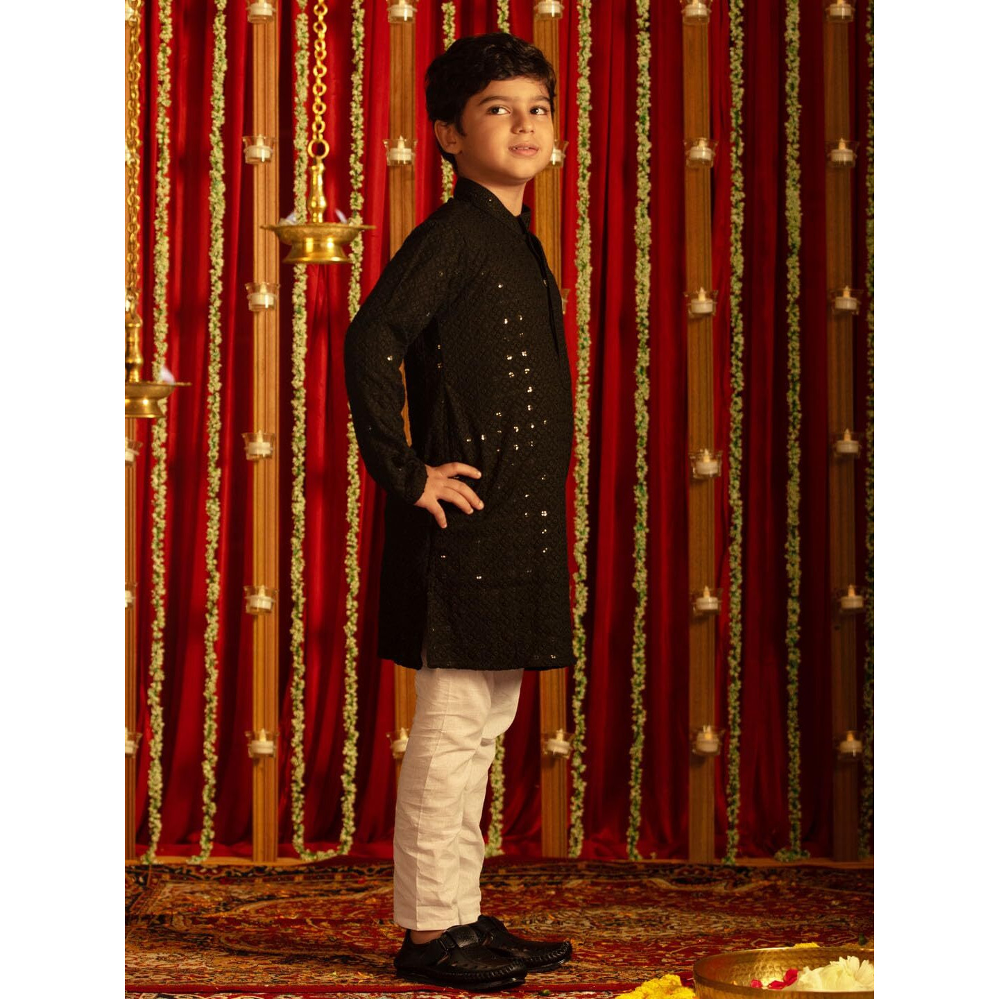 VASTRAMAY Boys' Black And White Kurta Pyjama Set_VASBK255BLnPWH_30