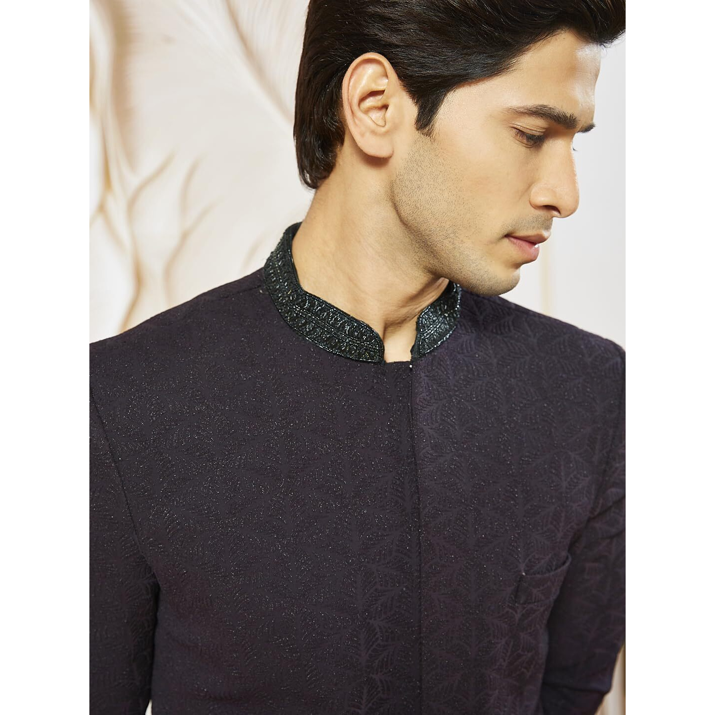 VASTRAMAY Men's Wine Silk Blend Indo Western Top Only, Silk Blend Emboss Fabric Indo Western For Men, Traditional Indian Wear for Weddings & Festivals