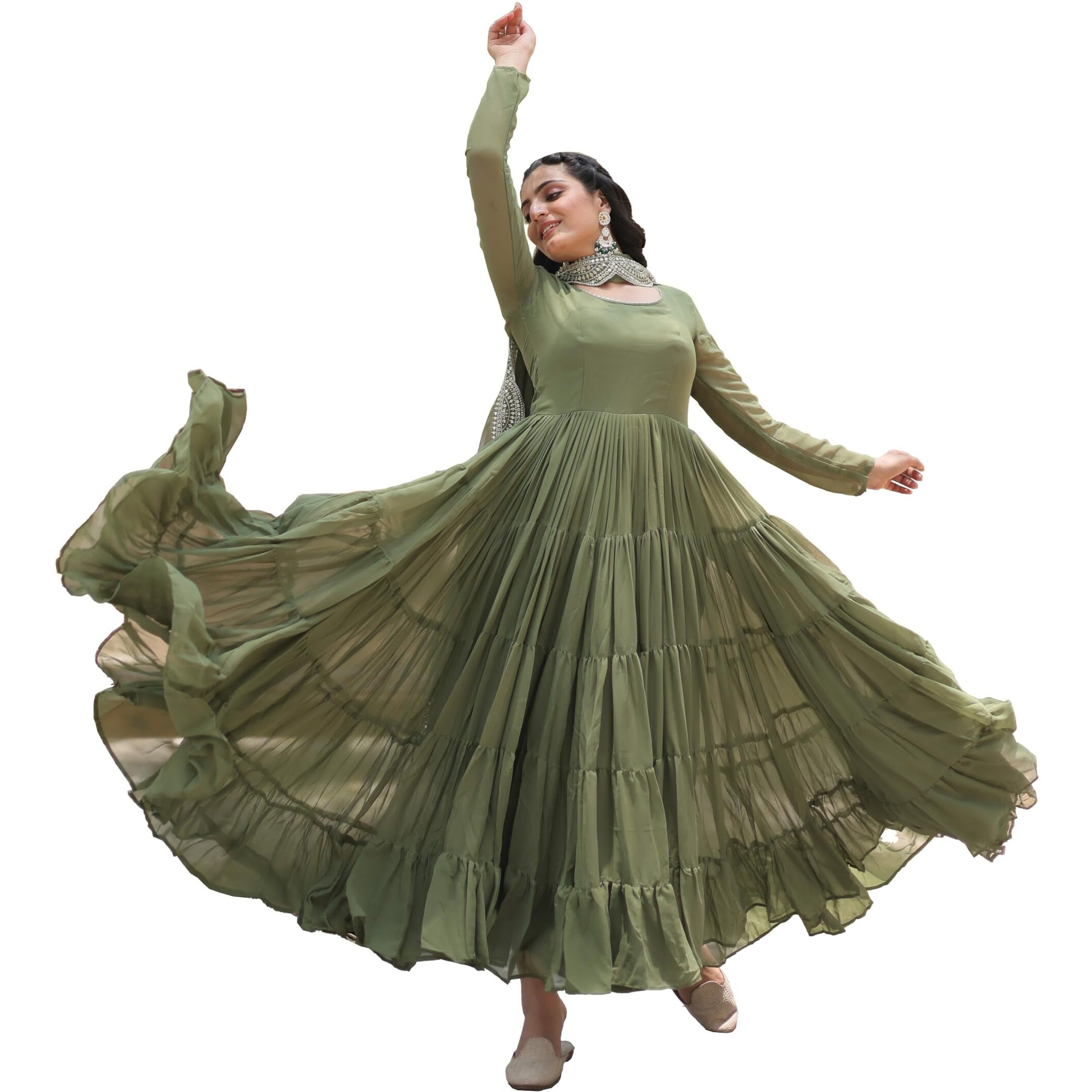 Wedani Georgette Sequins Work Anarkali Kurta Set for Women Green