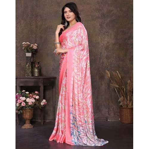 Yashika Women's Tussar Silk Printed Saree With Blouse Material |saree for Women | saree collection 2025 | New Sari | Latest Saree (AZ-YS-P1-HASINA PINK)