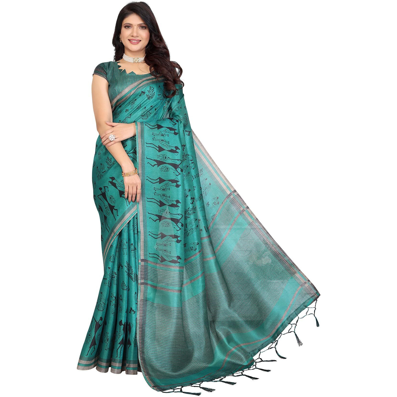 Yashika Women's Art Silk Printed Saree With Blouse Material |saree for Women | Kalamkari Saree | New Sari | Latest Saree (AZ-YS-P1-NASIMA RAMA JHALAR)