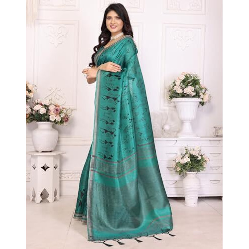 Yashika Women's Art Silk Printed Saree With Blouse Material |saree for Women | Kalamkari Saree | New Sari | Latest Saree (AZ-YS-P1-NASIMA RAMA JHALAR)