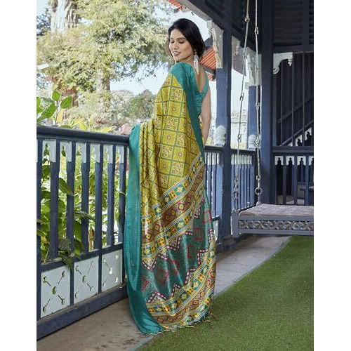 Yashika Women's Printed Art Silk Women Saree Kanjivaram Saree with Blouse Material |saree for Women | Saree | New Sari | Latest Saree (AZ-YS-P1-KAPALI YELLOW JHALAR)