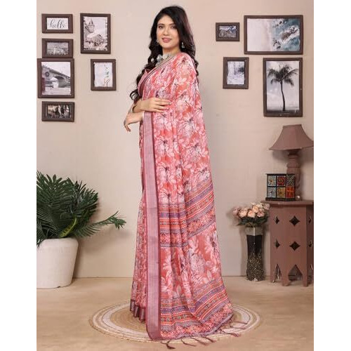 Yashika Women's Digital Print Cotton Silk Blend Saree with Silver Weaving Border and Tassels - Elegant Ethnic Wear for Festive and Casual Occasions (AZ-YS-P1-TIGER14)