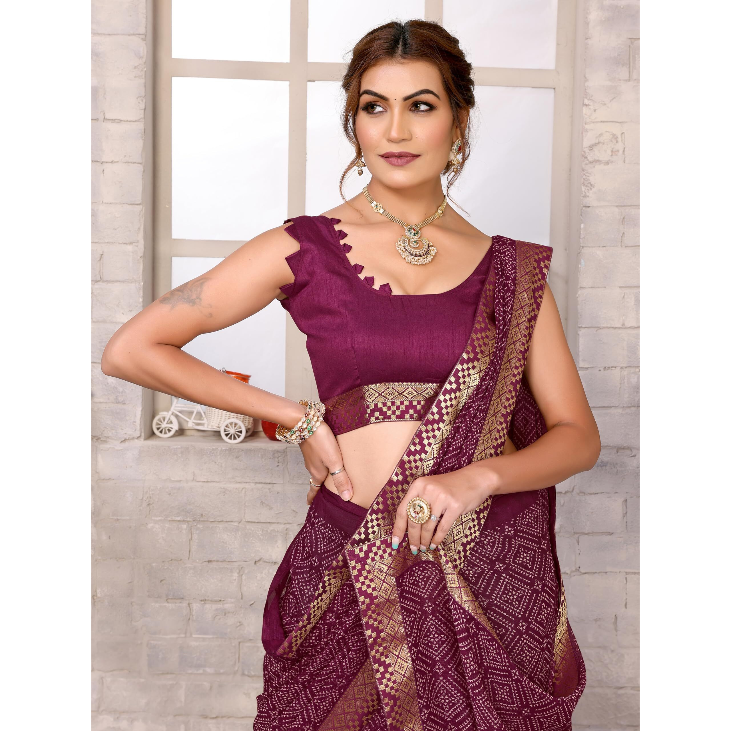 Yashika Women's Woven Latest Georgette Saree with Lace and Blouse Material (AZ-YS-P1-PADMINI-VANSHI-Parent-NEW_Maroon)