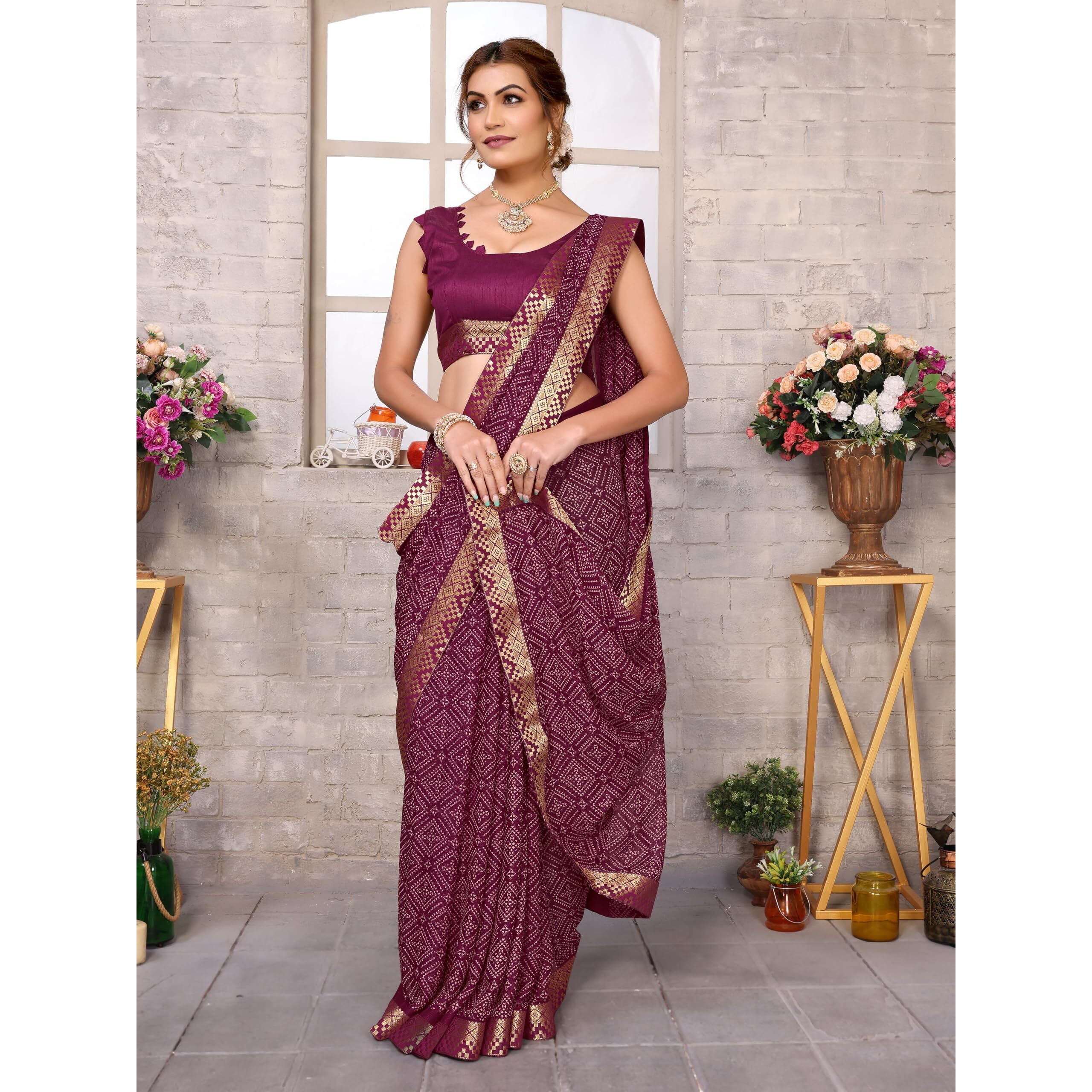 Yashika Women's Woven Latest Georgette Saree with Lace and Blouse Material (AZ-YS-P1-PADMINI-VANSHI-Parent-NEW_Maroon)