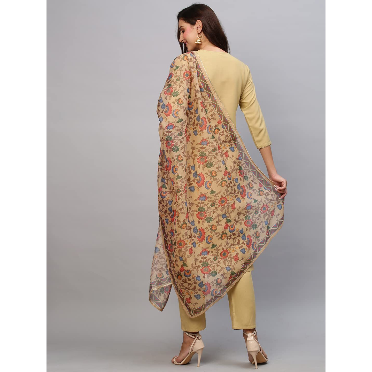 ANNI DESIGNER Women's Cotton Blend Straight Solid Kurta with Pant & Dupatta (Shiva Beige-Jan18_3XL_Beige_XXX-Large)