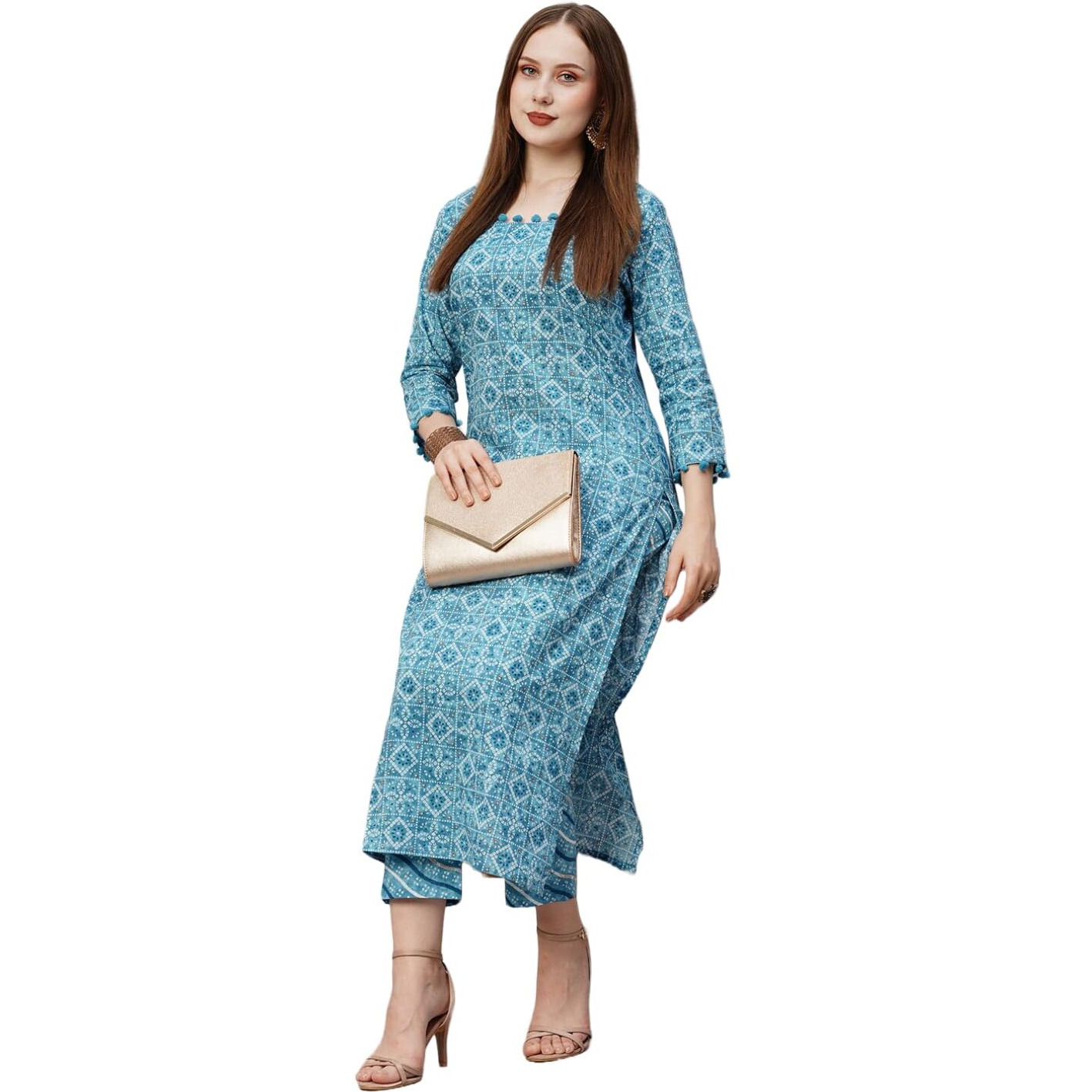 ANNI DESIGNER Women's Cotton Blend Printed Straight Kurta with Pant (Dagi Blue_XXL_Blue_XX-Large)