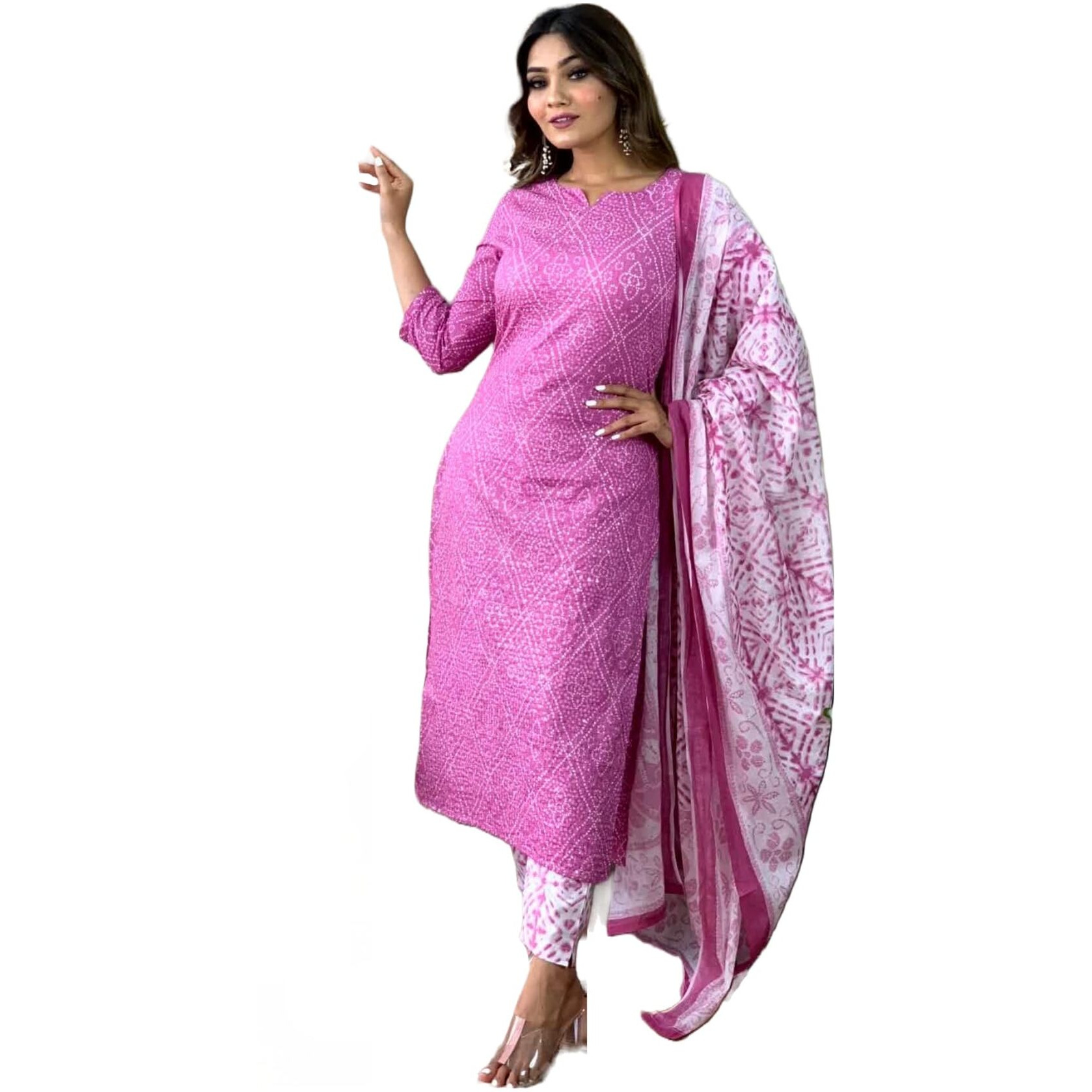 ANNI DESIGNER Women's Cotton Blend Straight Printed Kurta with Pant & Dupatta (Dalaja-Majenta_XL_Majenta_X-Large) Magenta