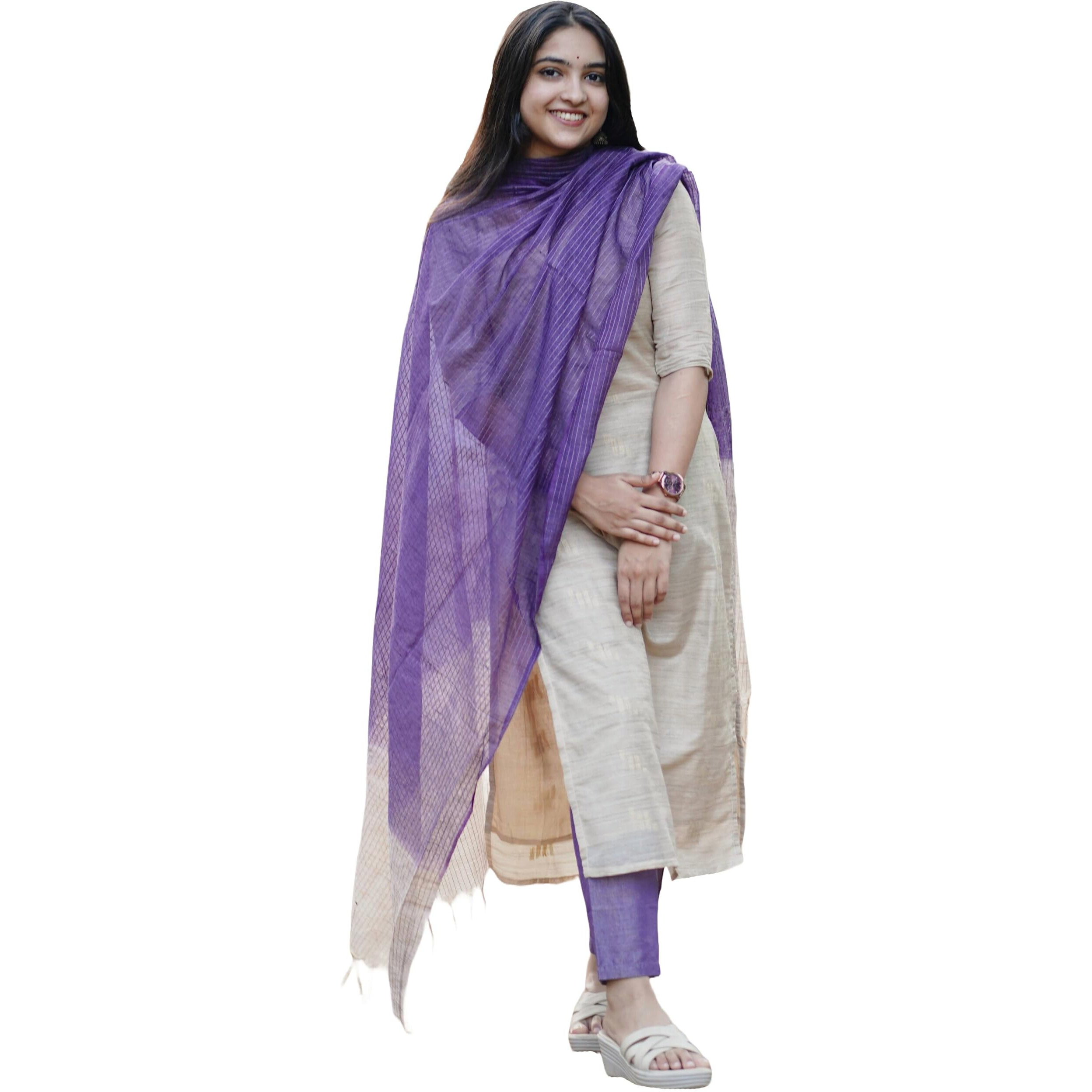 ANNI DESIGNER Women's Rayon Blend Straight Solid Kurta with Pant & Dupatta (GOJALA Beige_L_Beige_Large)