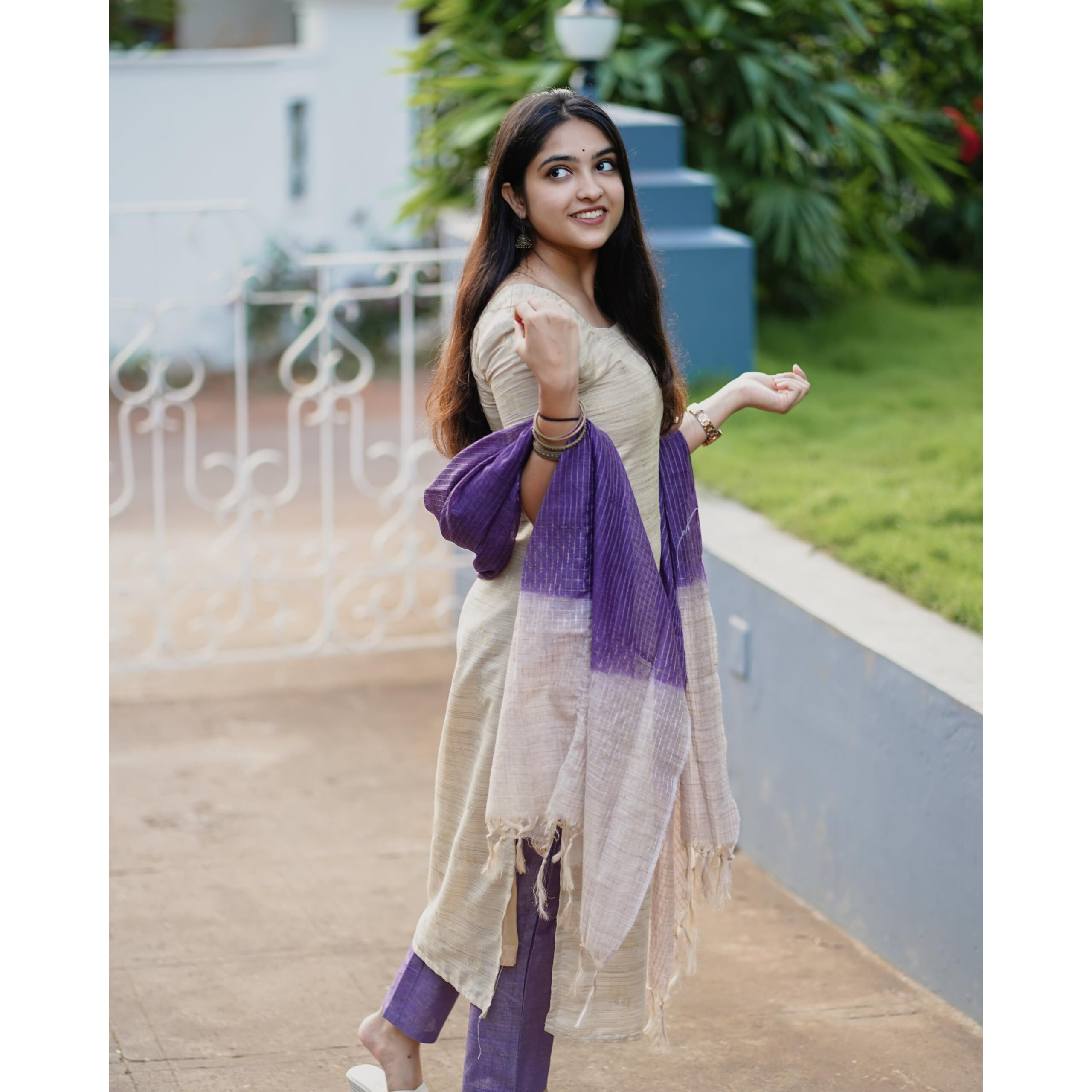 ANNI DESIGNER Women's Rayon Blend Straight Solid Kurta with Pant & Dupatta (GOJALA Beige_L_Beige_Large)